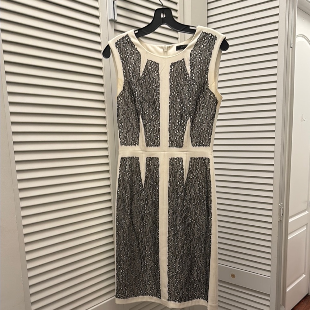 BCBGMaxAzria Black and White Sleeveless Sheath Midi Dress